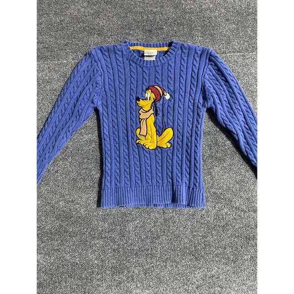 Disney Store Blue Sweater Womens M Pluto Graphic Knit Long Sleeve Authentic - Picture 1 of 9